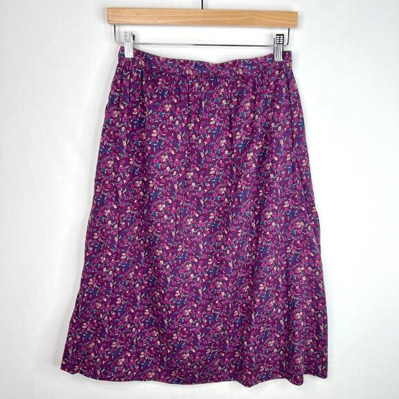 Vintage L.L. Bean Purple Floral Midi Skirt 10 - Picture 7 of 8